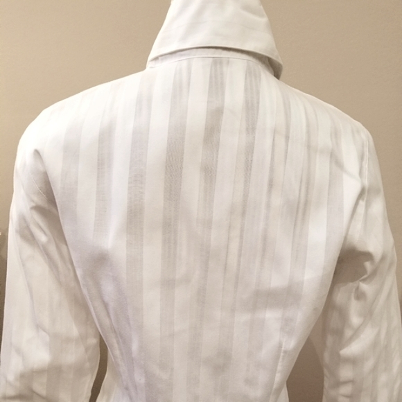 Anne Fontaine Classic White Alternating White Stripe Hidden Button Down Shirt - Picture 5 of 14
